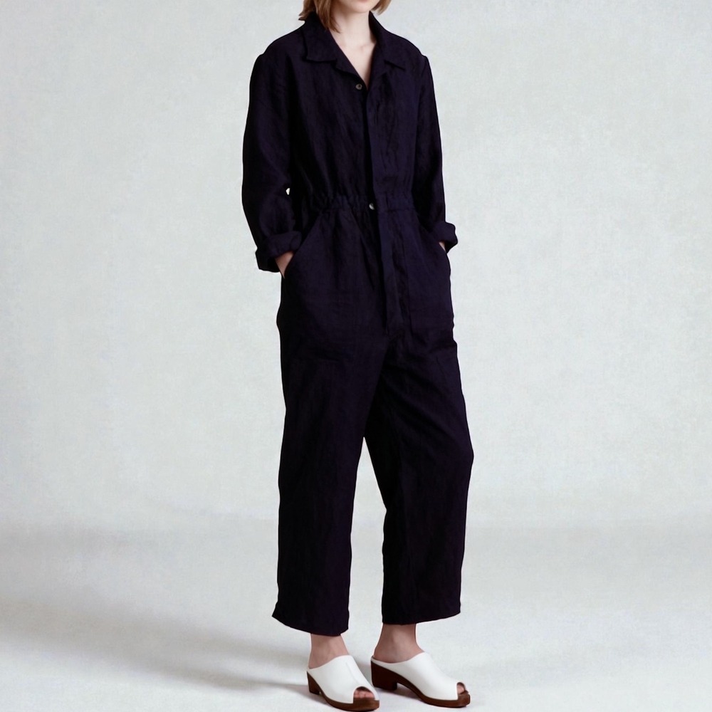 Moskiddos Linen Jumpsuit Coverall Minimalist Lagenlook Navy size 1 or US S / M